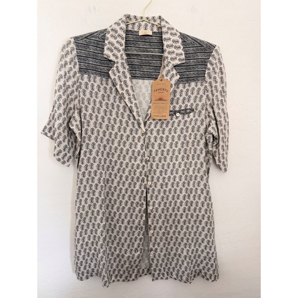 Faherty Paradise Point Shirtdress 100% Linen Floral Print Sz S NWT Vacation Boho